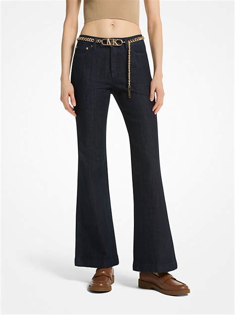 michael kors bell bottom jeans|Stretch Denim Belted Flared Jeans .